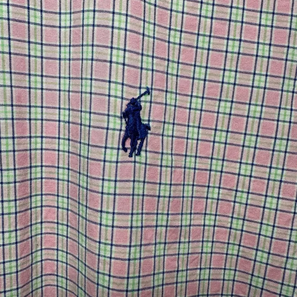 Ralph Lauren Pink Plaid Long Sleeve Button Down Collared Dress Shirt Cotton Sz L